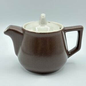Chocolate Brown Small Teapot Round Vintage Retro Art Deco Square Handle Cottage